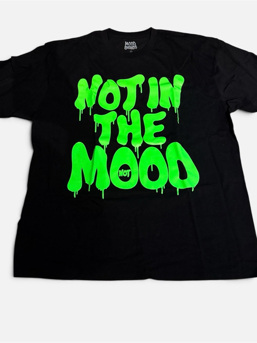 Men's Black Tee with Neon Green "Not in the Mood" Graphic